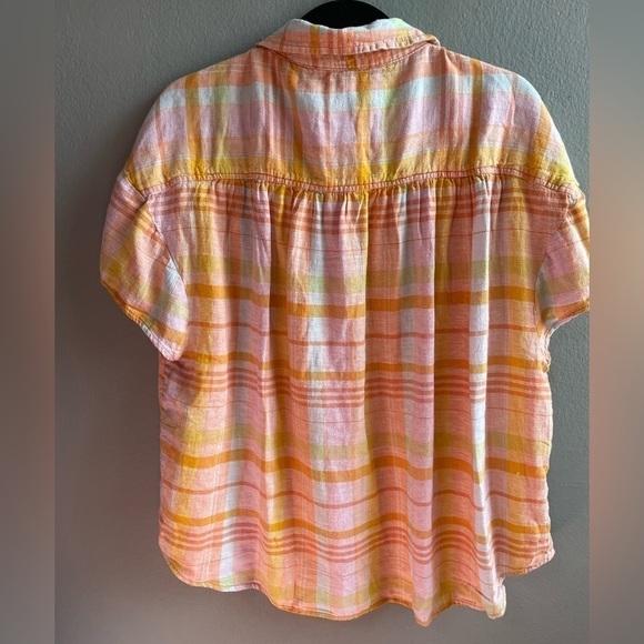 NWOT American Eagle linen oversized plaid beach resort top. Size Medium. - Picture 3 of 7